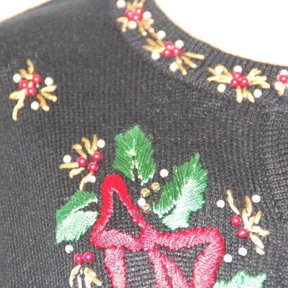 B.P Design Women's Christmas Cardigan Sweater Button Up Holly and Bows Holiday L - Picture 9 of 14
